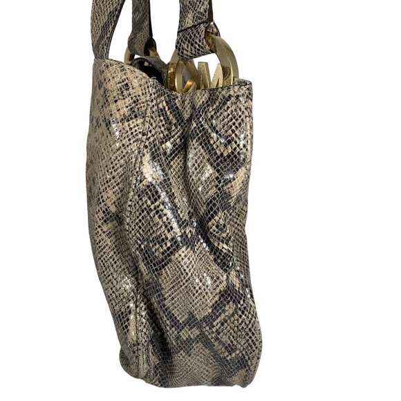 MICHAEL KORS Fulton Python Embossed Leather Large Shoulder Bag - Gray/Tan/Black - Picture 6 of 14